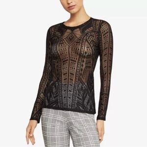 BCBGMaxAzria Black Sheer Geometric Blouse XXS
